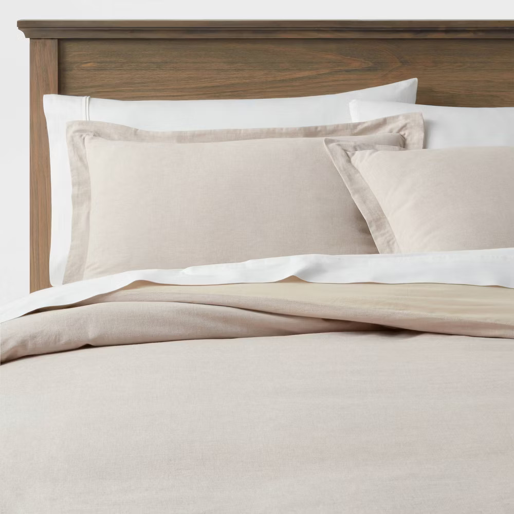 King Cotton Linen Chambray Duvet Cover & Sham Set Khaki - Threshold