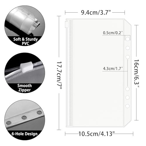 15PCS Binder Pockets 6-Hole Budget Envelopes Planner Inserts for 6-Ring A6