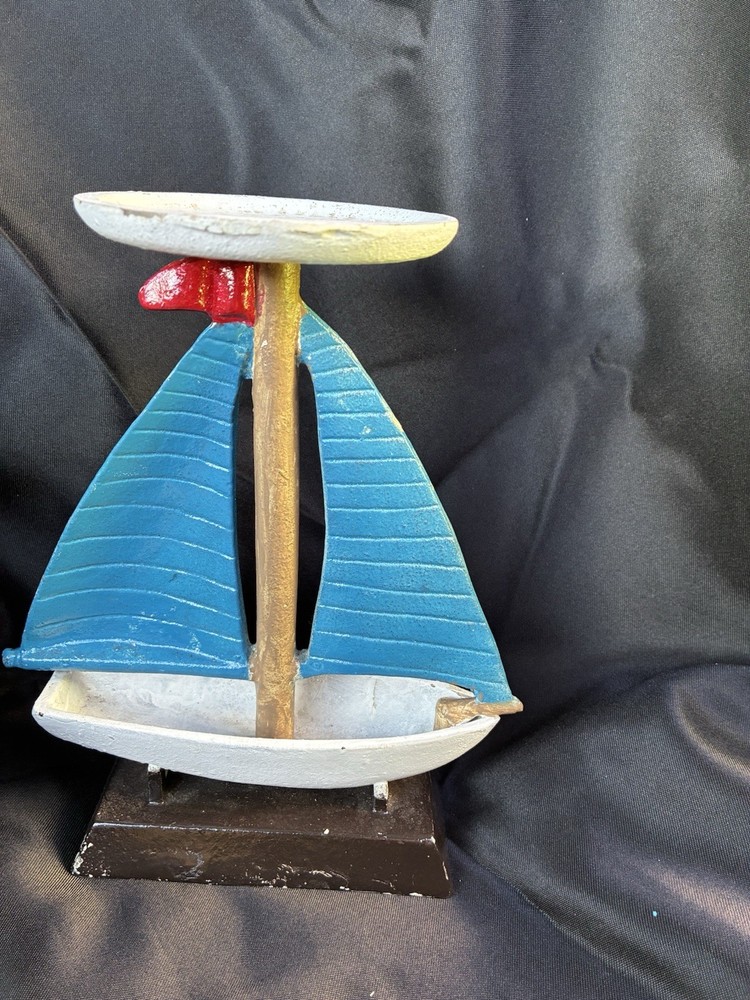 Cast Iron Sailboat painted candle holder