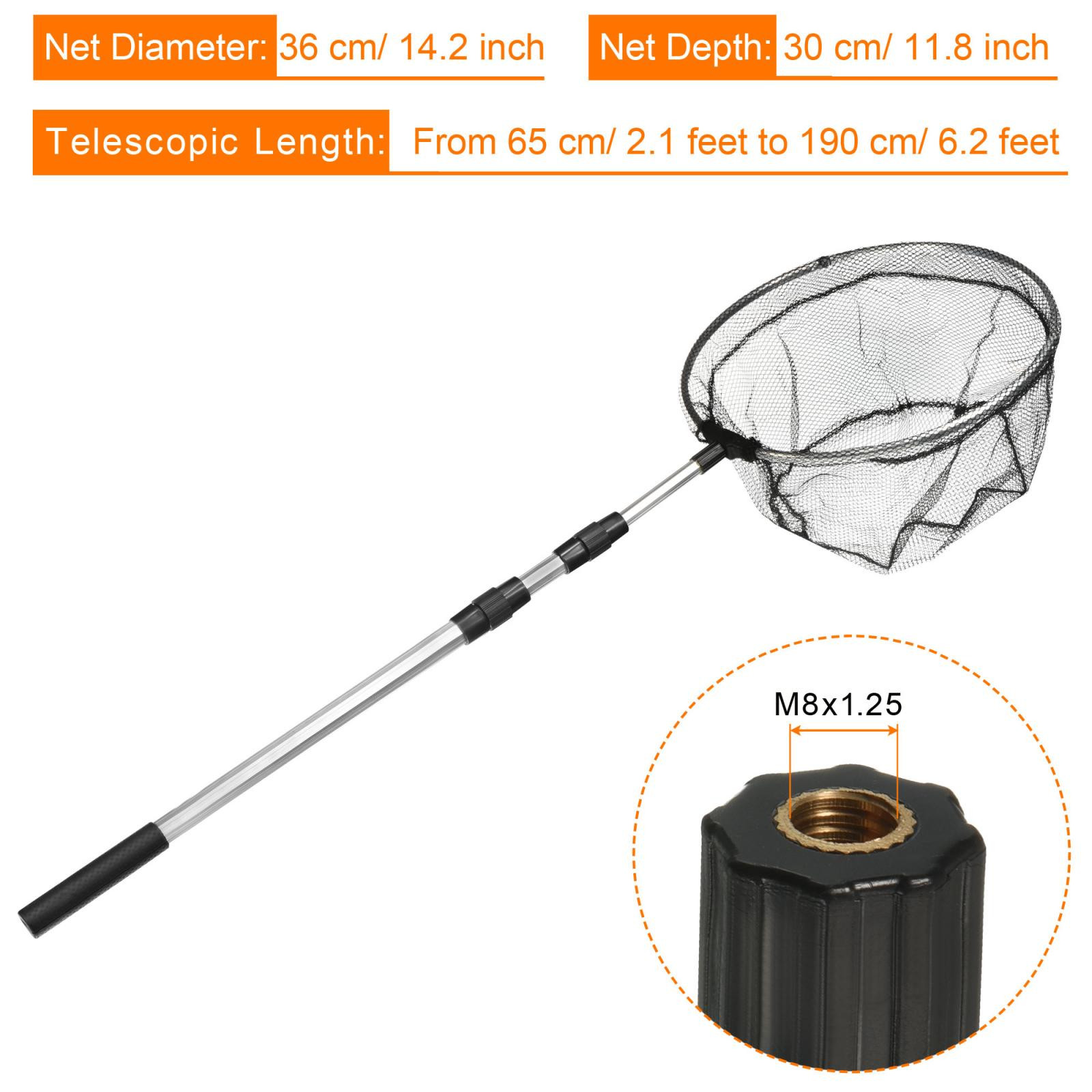 Floating Fishing Net Folding Round 6.2ft Telescopic Landing Pole Handle