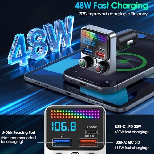 Bluetooth 5.4 Car Adapter 48W Charging USB Bluetooth Adapter for Car,Wireless