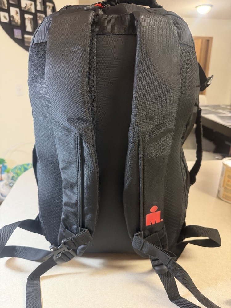 IRONMAN Black & Red Backpack Zip Closure Adjustable Padded Strap Sports