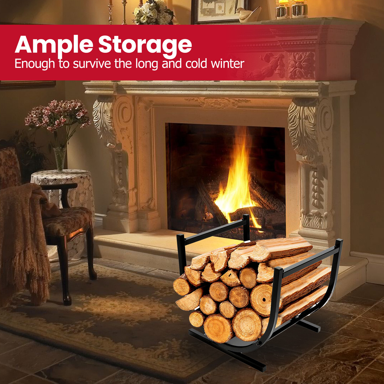 Metal Firewood Rack Log Holder Wood Storage Organiser Stand Fireplace Wood