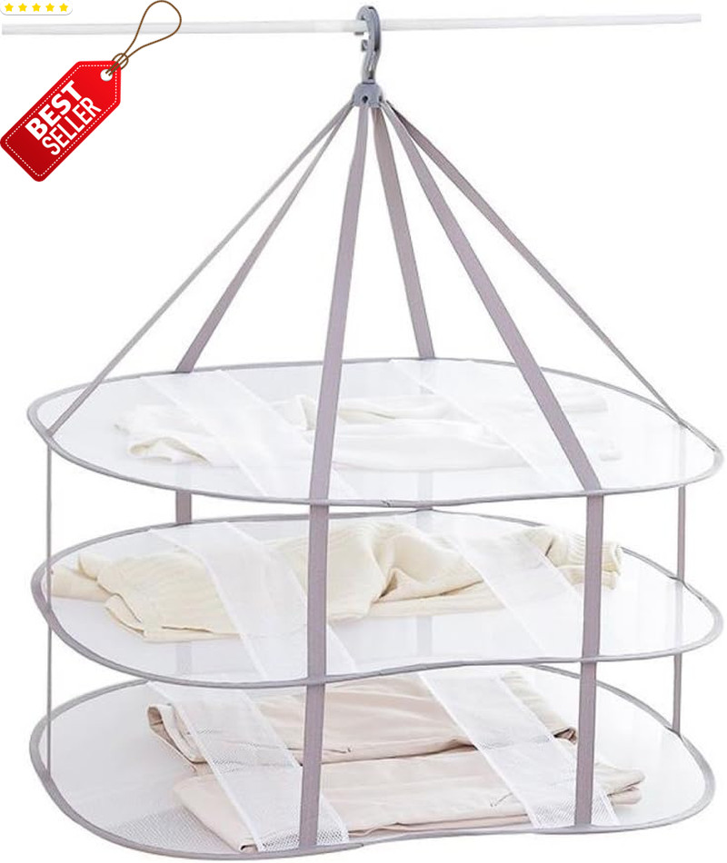 3-Tier Mesh Hanging Clothes Dryer Rack Foldable Sweater Drying Rack 30" - US