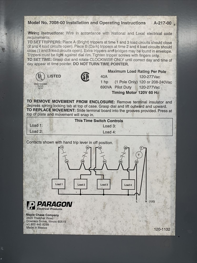 PARAGON Model 7008-00 Timing Meter 40A 120 Volt