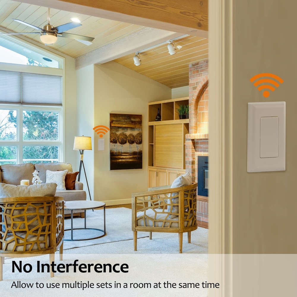 Wireless Light Switch and Receiver Kit, 15A High Power, No Wiring