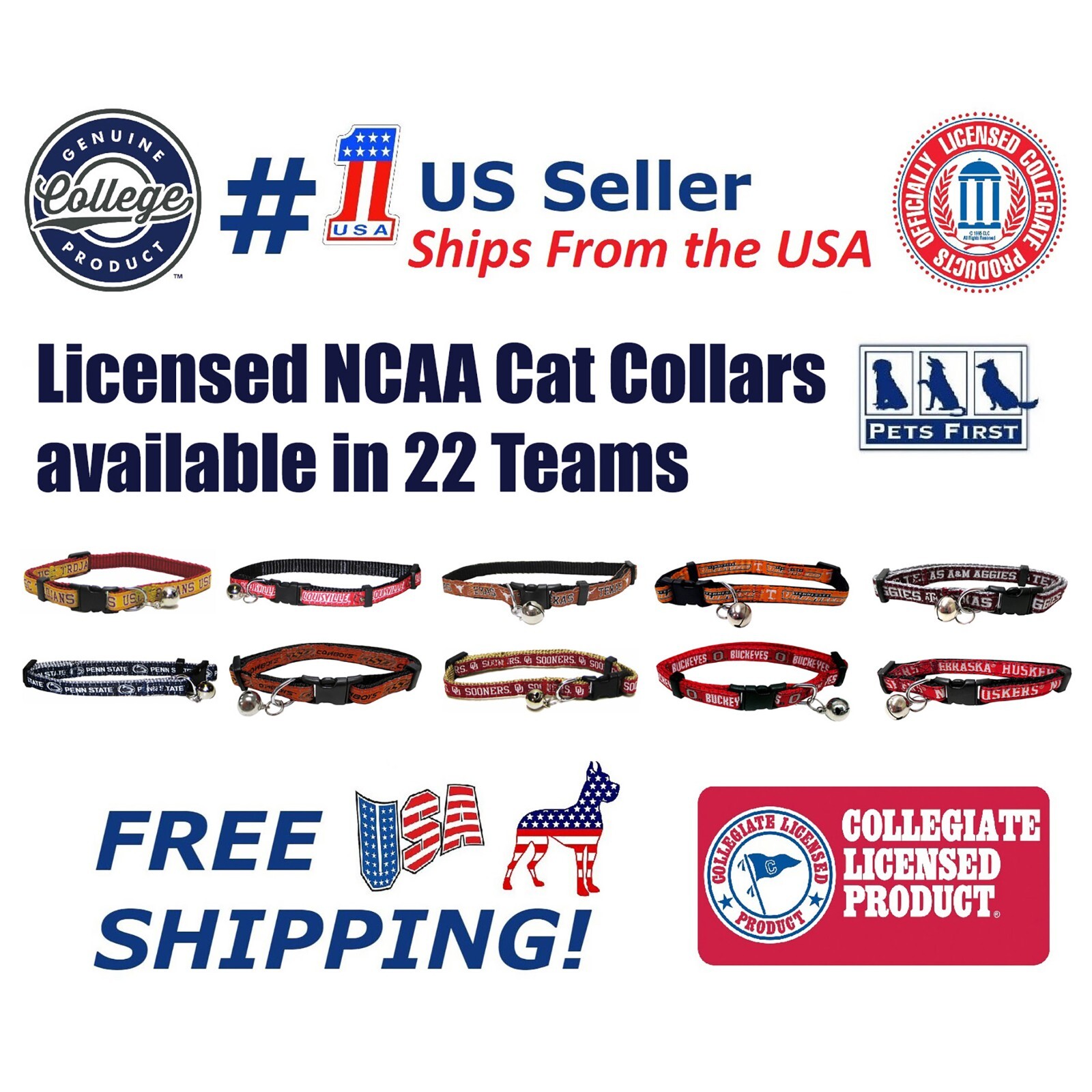 Pets First NCAA Breakaway Pet Collar with Ringing Bell Adjustable Cat Collar