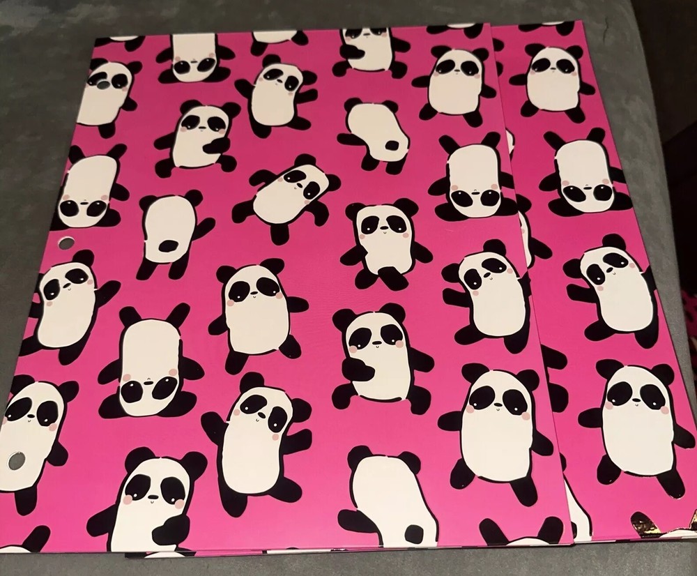 2 Cute Pink Panda Folders by Eccolo - NEW. Paper Folder W/pockets. 3 Ring Binder