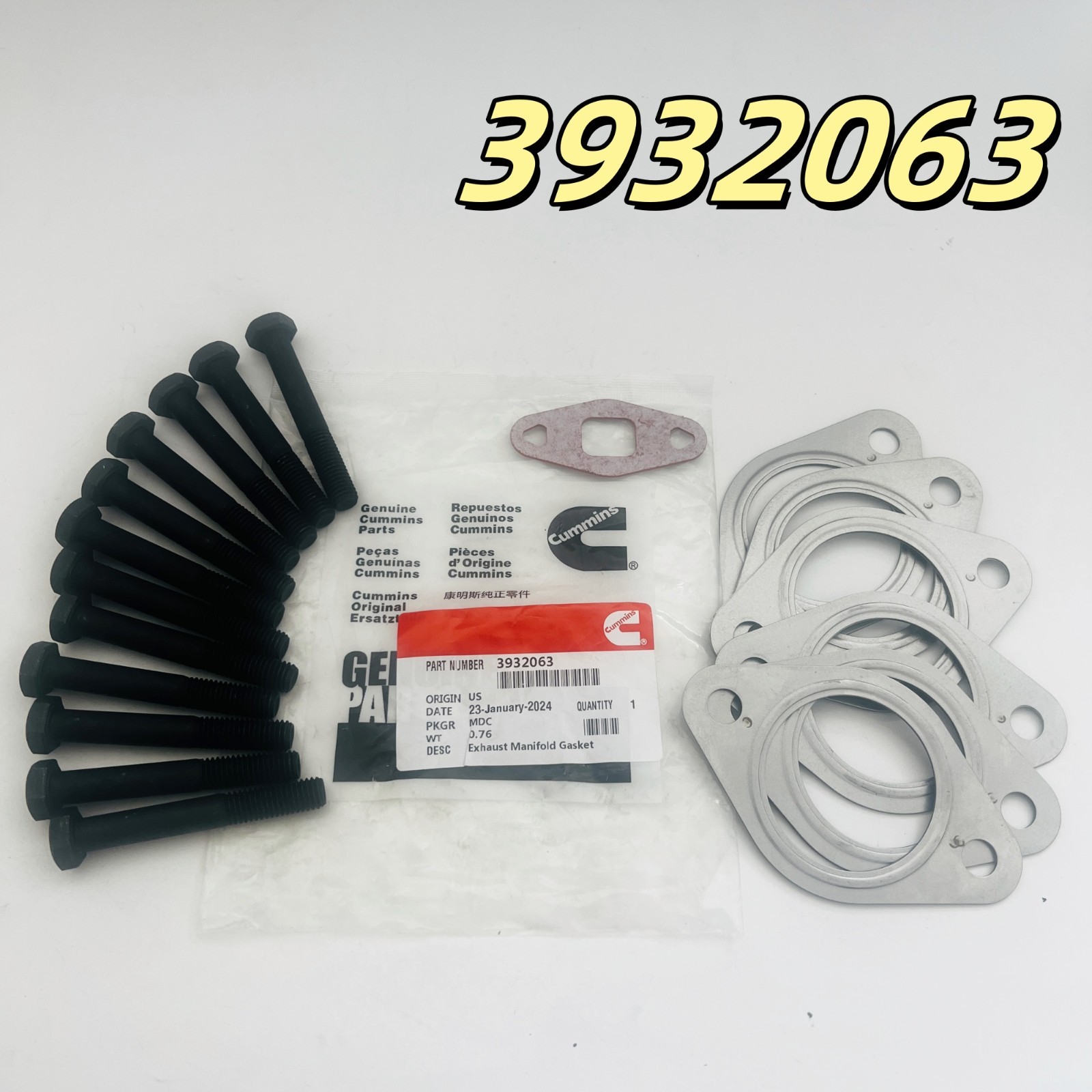 Cummins Exhaust Manifold Gasket Set with Bolts 3932063 3929012 Fits 6c 6CT 8.3L