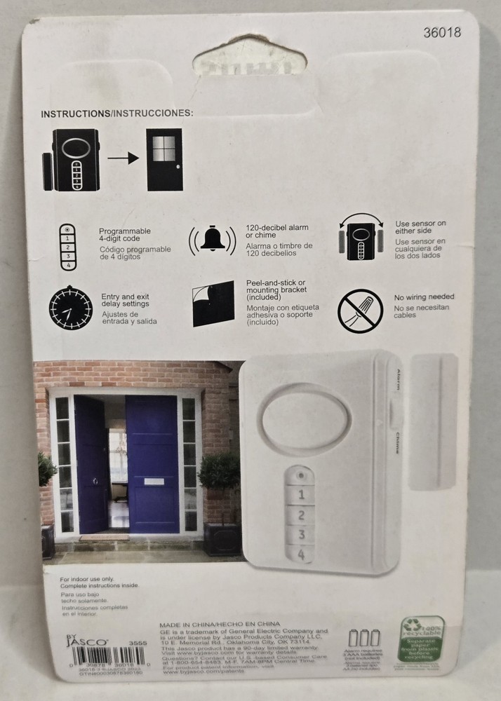 GE Keypad Controlled Door Alarm Programmable 4-Digit Code Sensor on sides