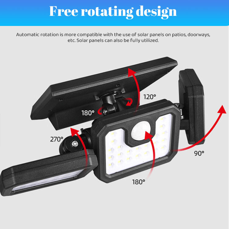 2 Pack 74LED Solar Lights Outdoor Waterproof Motion Sensor Security Lamp 3 Head