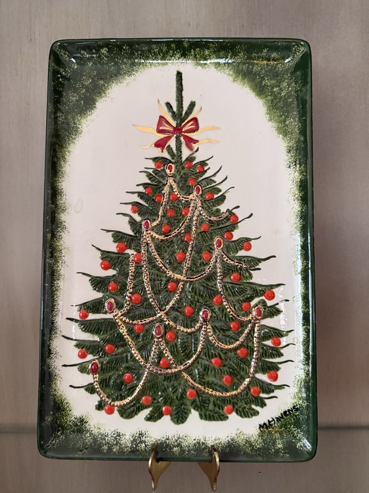 Hand Painted Ceramic Christmas Platter By M. Havens