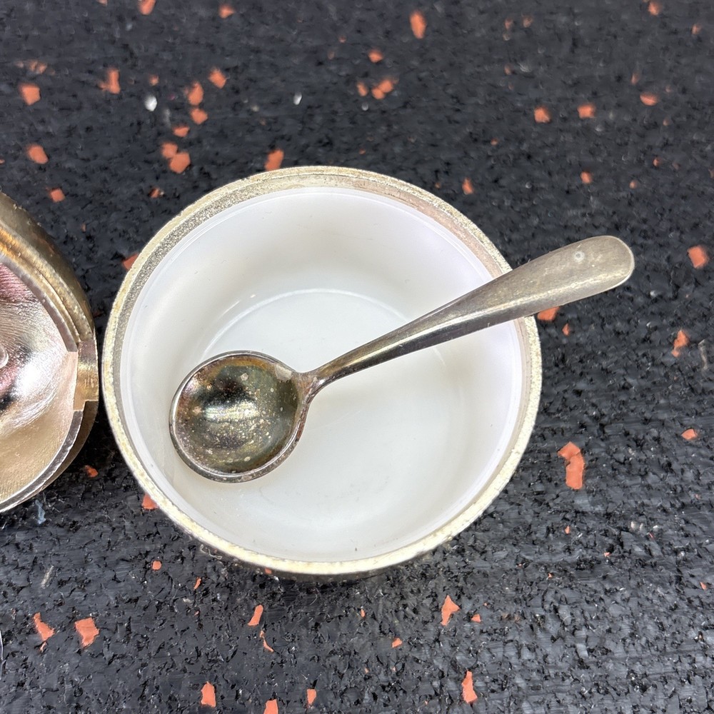 Vintage Silver Plate Apple for Sugar Or Salt Bowl With Spoon Condiment Jar