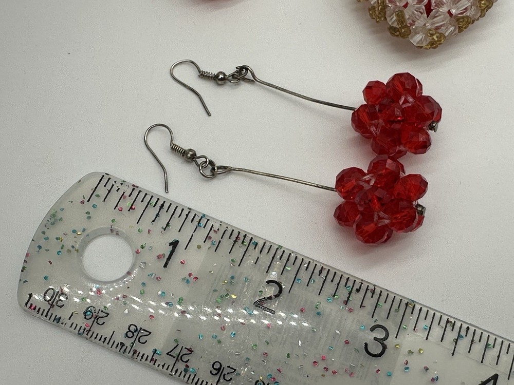 Handcrafted Red Beaded Earrings & Ring