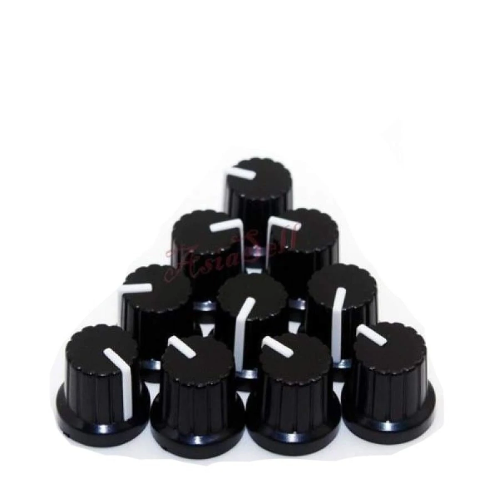 10pcs 6mm Diameter Shaft Hole Plastic Threaded Knurled Potentiometer Knobs Caps