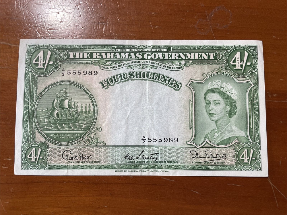 1953 Bahamas Four Shillings Bank Note