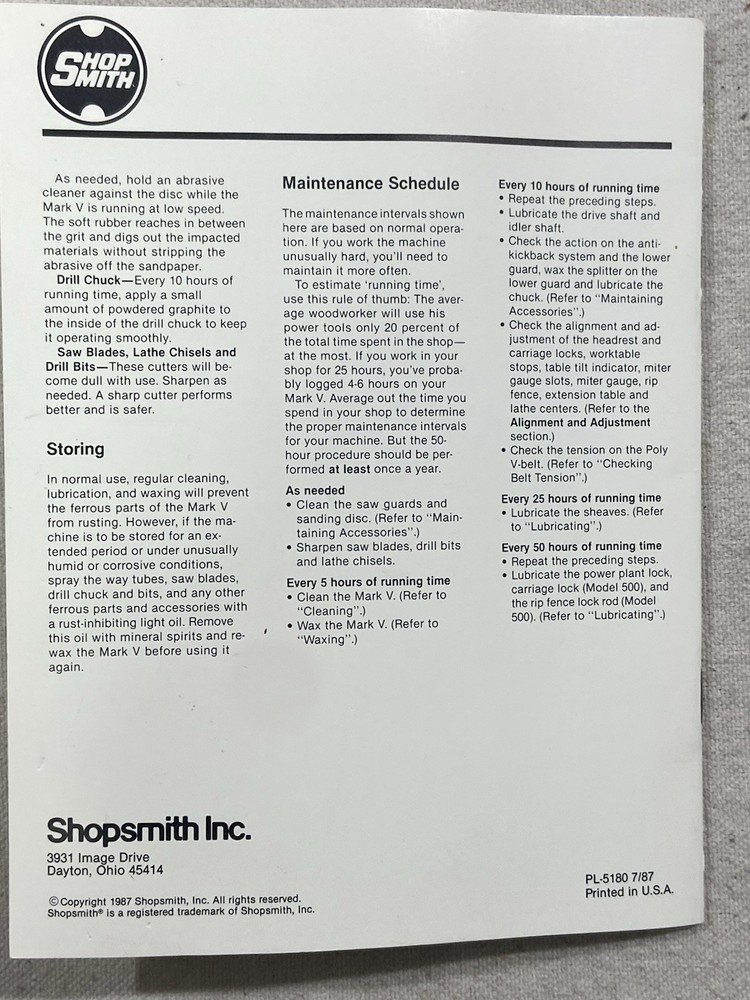 Shopsmith Mark V Help Kit Allen Wrench + Oiler + Alignment + Maintenance + Screw