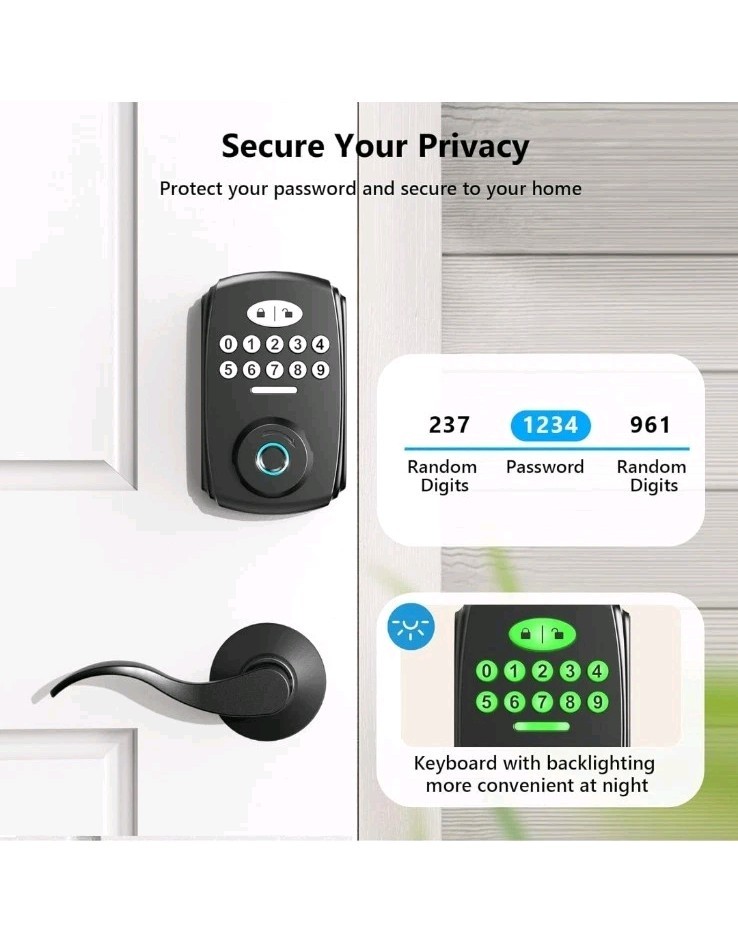 Physen Fingerprint Door Lock Keyless Entry Electronic Keypad Black