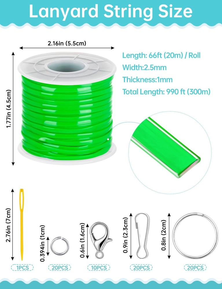 Lanyard String, 15 Rolls Gimp Plastic Glossy/Glow in Dark/Laser