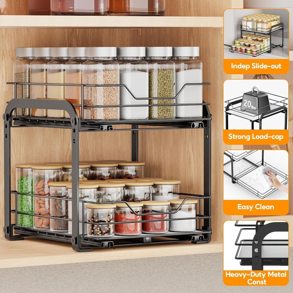 Spice Rack Organizer for Cabinet, 2 Tier Vertical Pull Out Spice Rack – Heavy...