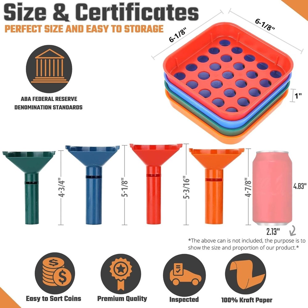 Ultimate Coin Counting Solution - 4 Trays, 4 Tubes & 100 Assorted Roll Wrappers