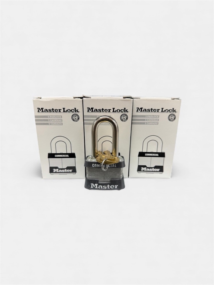 3 Pack Master Lock 3LF Padlock, Keyed Different, Long Shackle