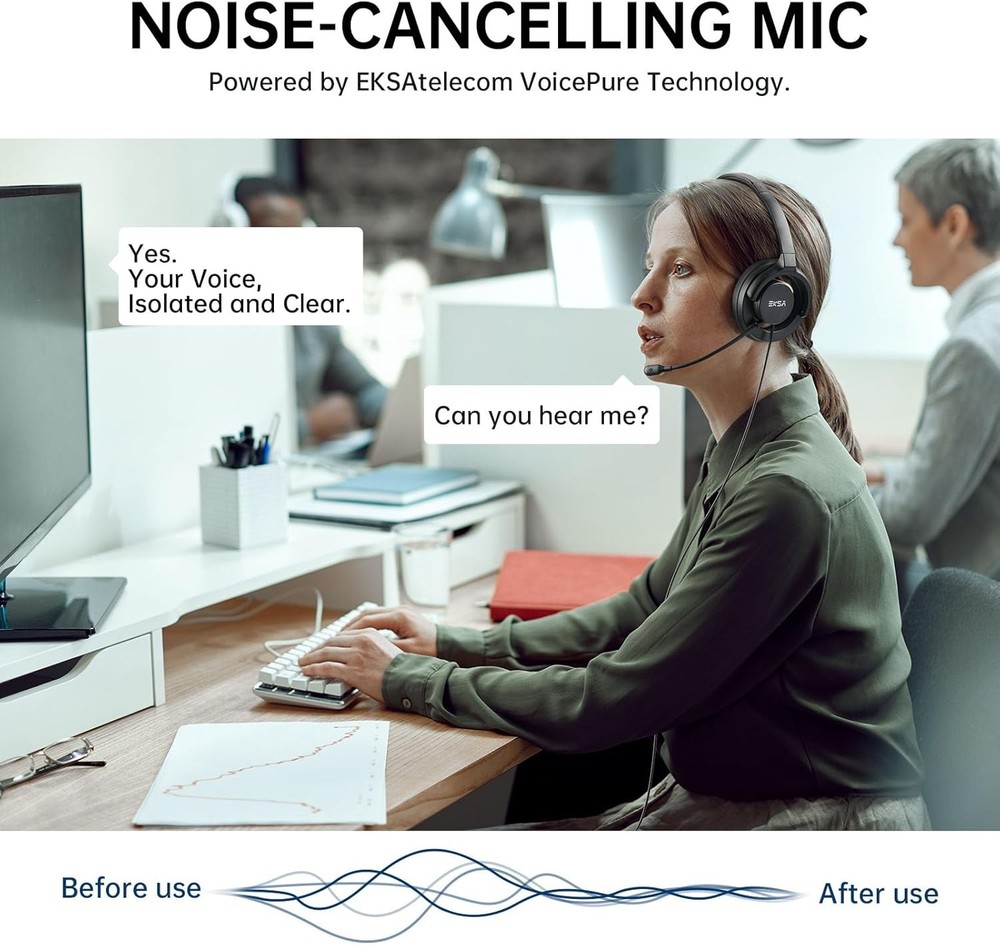 EKSA H27 USB Computer Headset with Microphone for Work, PC Headset with Noise Ca