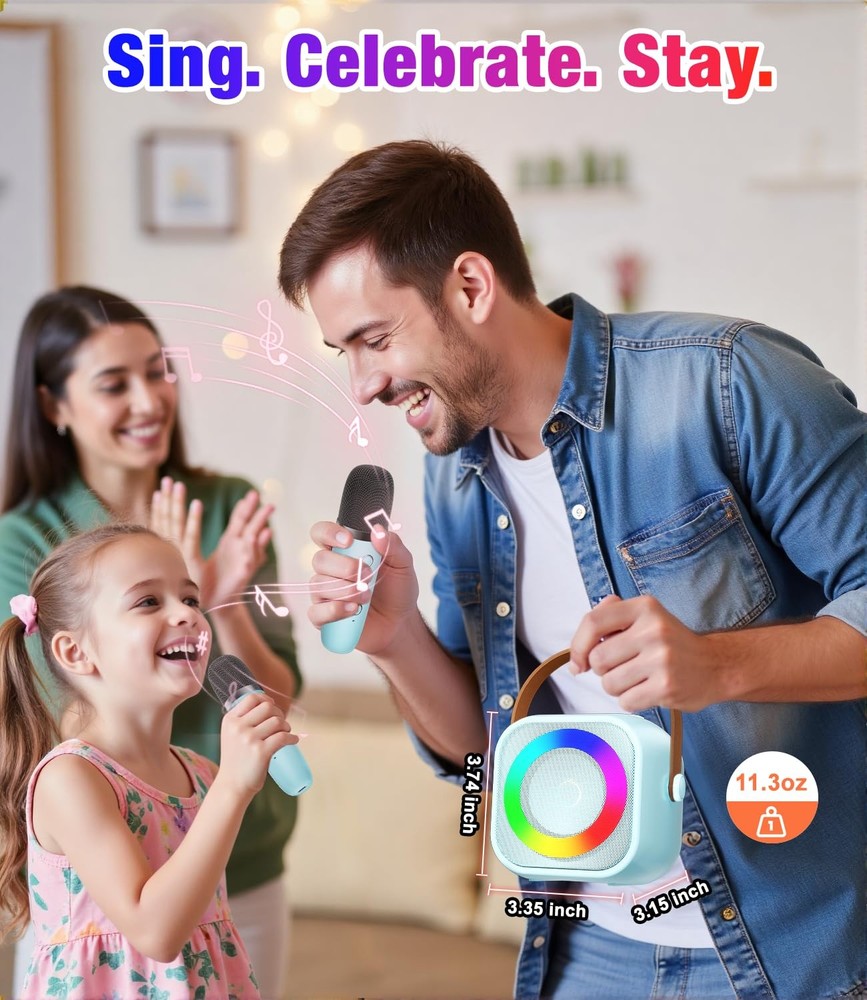 Mini Karaoke Machine, Portable Bluetooth Speaker with 2 Wireless Microphones ...