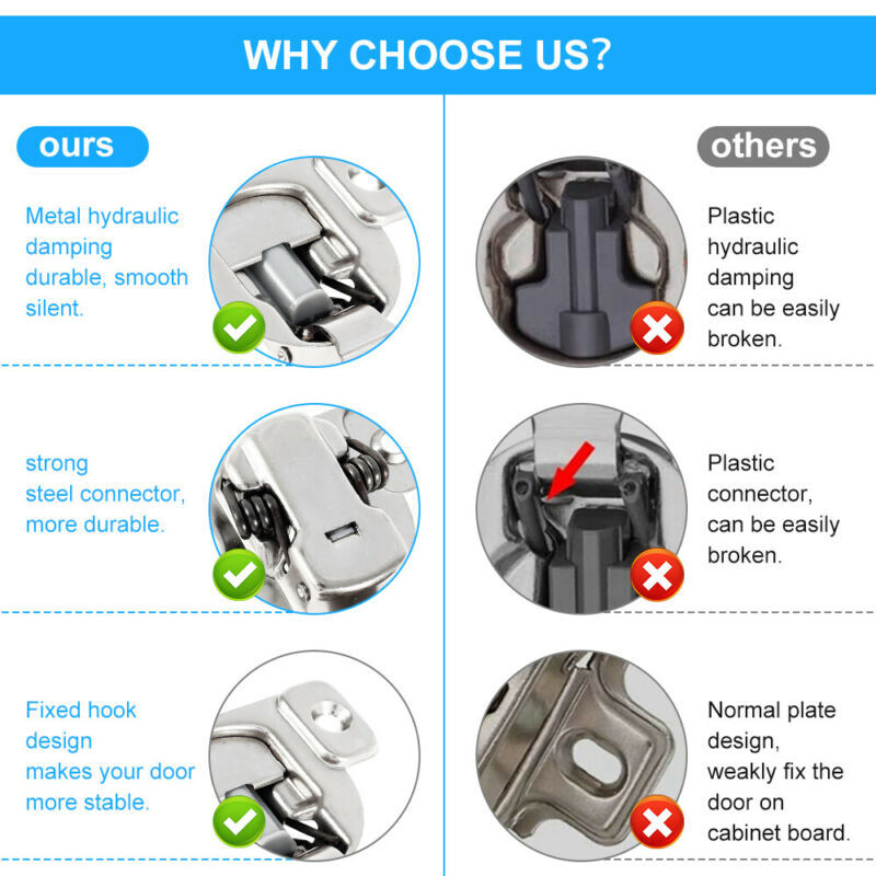 10Pcs 1/2" Overlay Soft Close Hinge Face Frame 105° Compact Cabinet Hinges