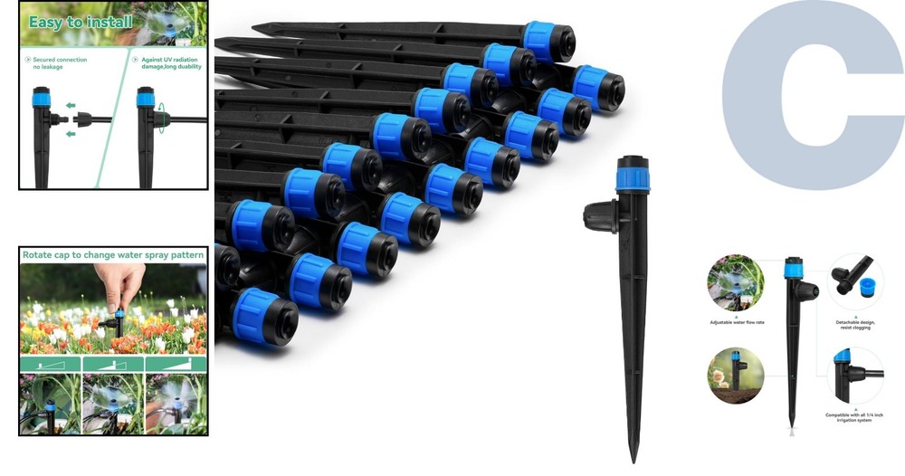 Efficient 1/4" Drip Emitters - Adjustable Flow Water Drippers for Gardens, 25pcs