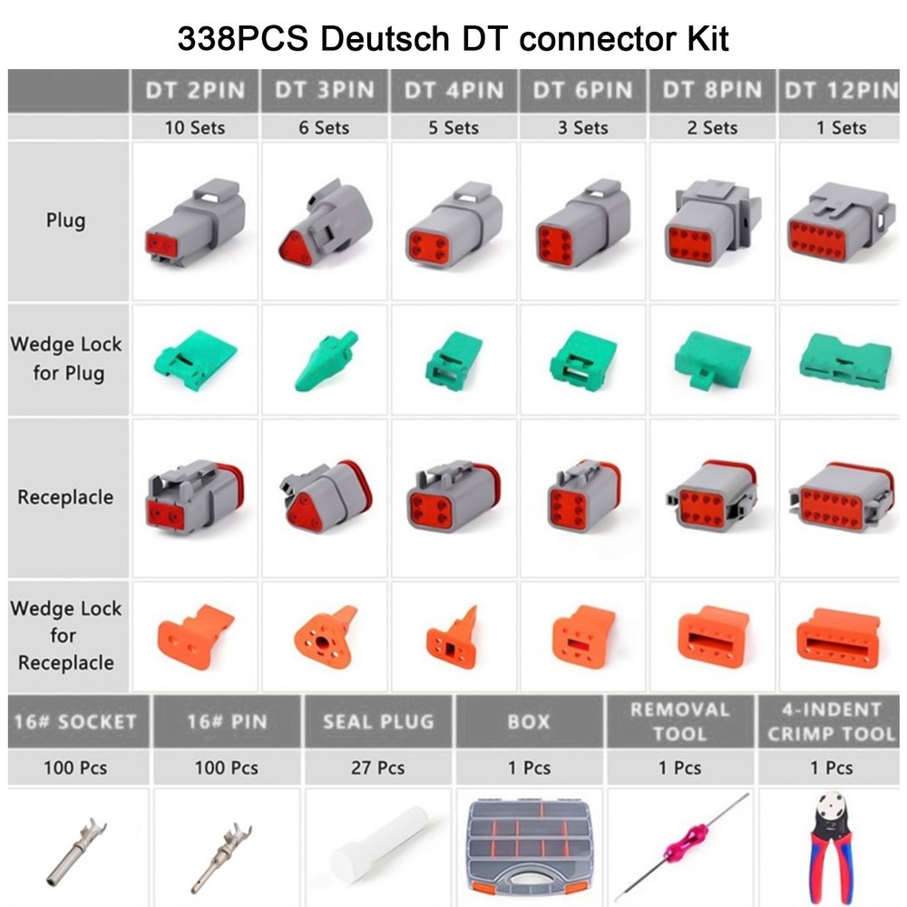 338PC DT Electrical Connectors with Professional Crimping Tool for Quick Setup