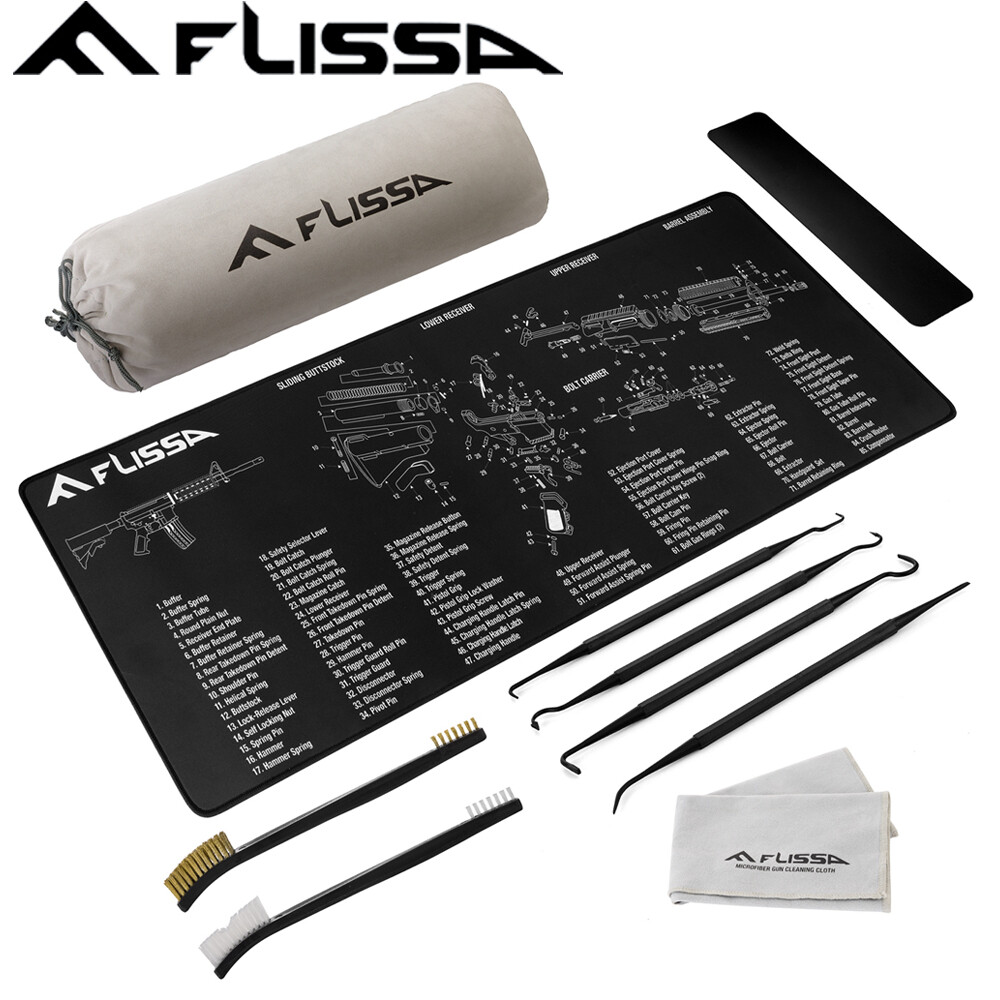 FLISSA 8PC Gun Cleaning Mat Set For Glock AR 12"x36" Gun Cleaning Bench Non-Slip