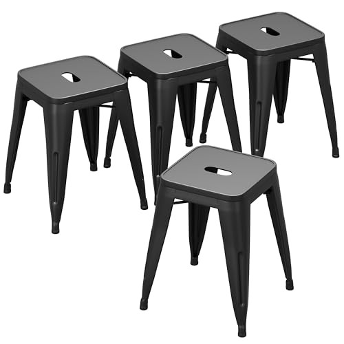 18" Backless Metal Bar Stool, Stackable Industrial Stool, Matte Black