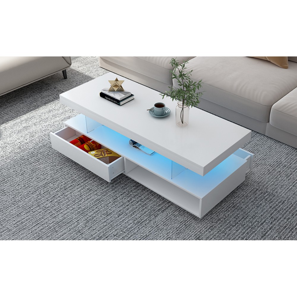 Coffee Table with Storage Modern Center Table with 2 Drawers and Display Shelves
