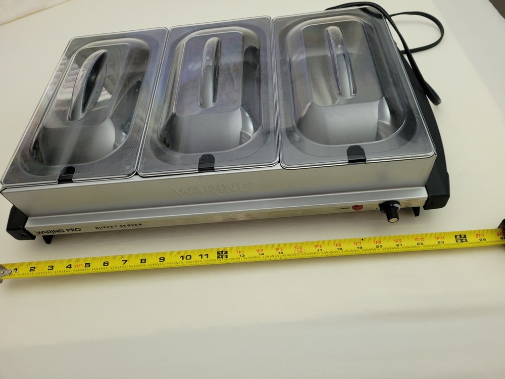 Waring Pro ~ Buffet Server Warming Tray ~ Three Pans with Lids ~ Model WBS100
