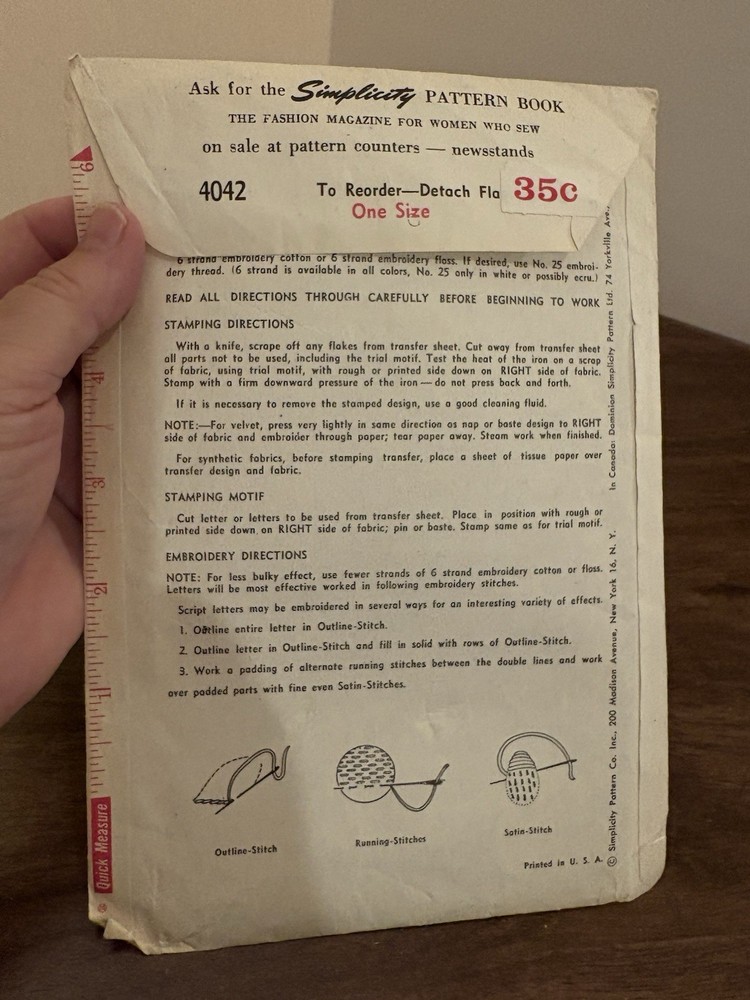 Vtg Simplicity Pattern 4042 Embroidery Transfer Script Alphabet USA
