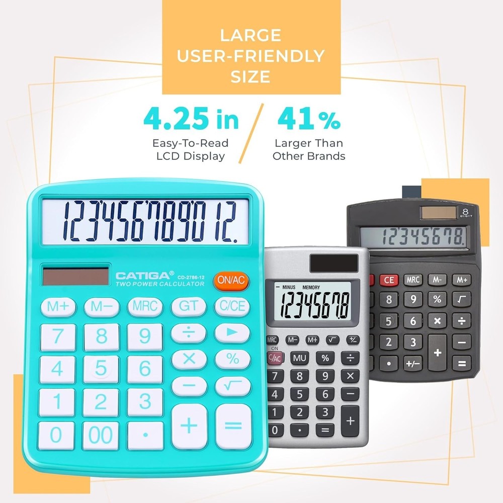 Versatile Standard Function Desktop Calculator Set with Large LCD - 12 Digits