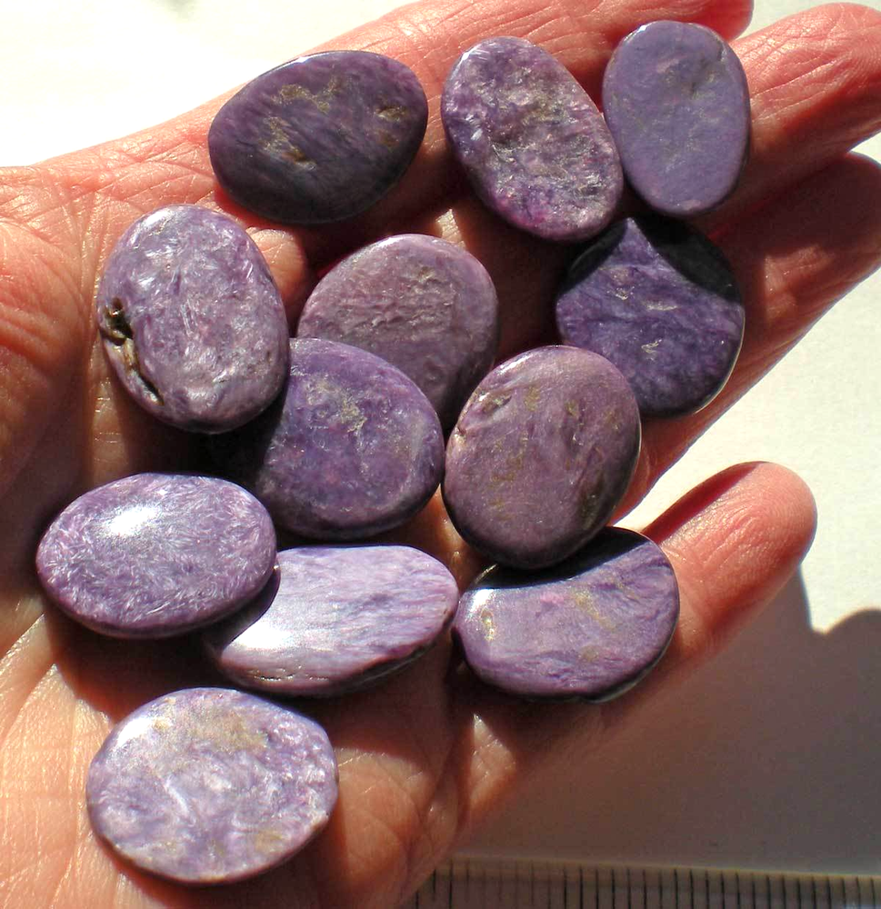 Charoite - 12 Small Flat Tumbled Stones rt560
