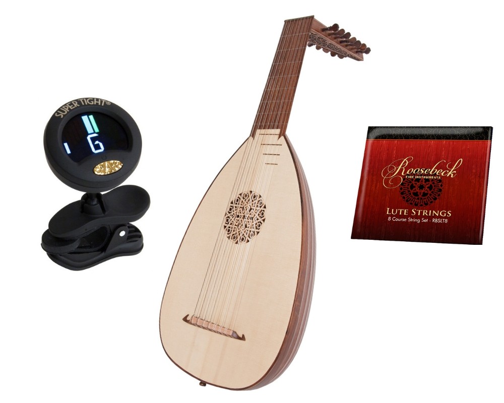 8 Course Deluxe Lute Solid Spruce Top w/ Bag + Extra String Set + Tuner