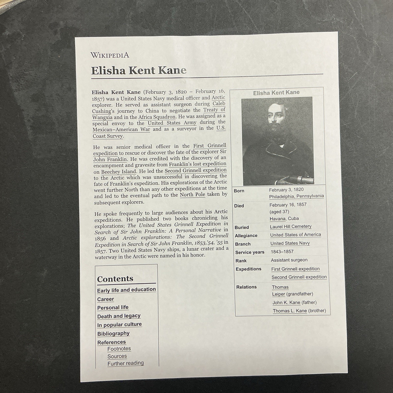 LITHOGRAPH ENGRAVING Elisha Kent Kane 1862 Johnson Fry & Co