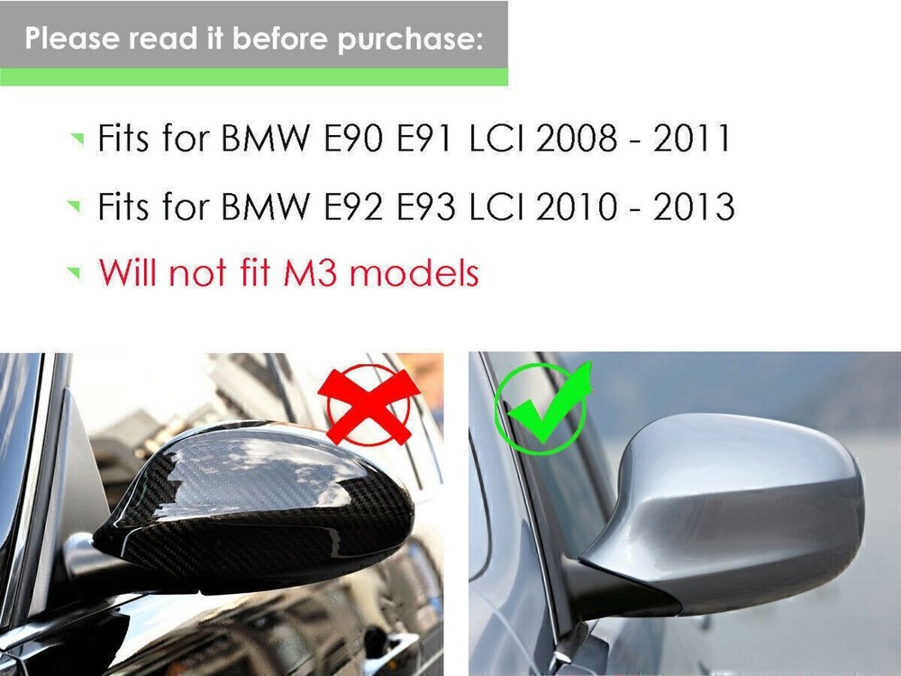 2x Mirror Cover Cap M Style Gloss Black For BMW E81 E82 E87 E90 E91 E92 E93 LCI