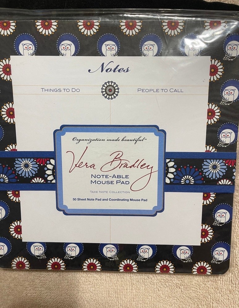 Vera Bradley Night Owl Note-able Mouse Pad with 50 Sheet Note Pad - Brand New
