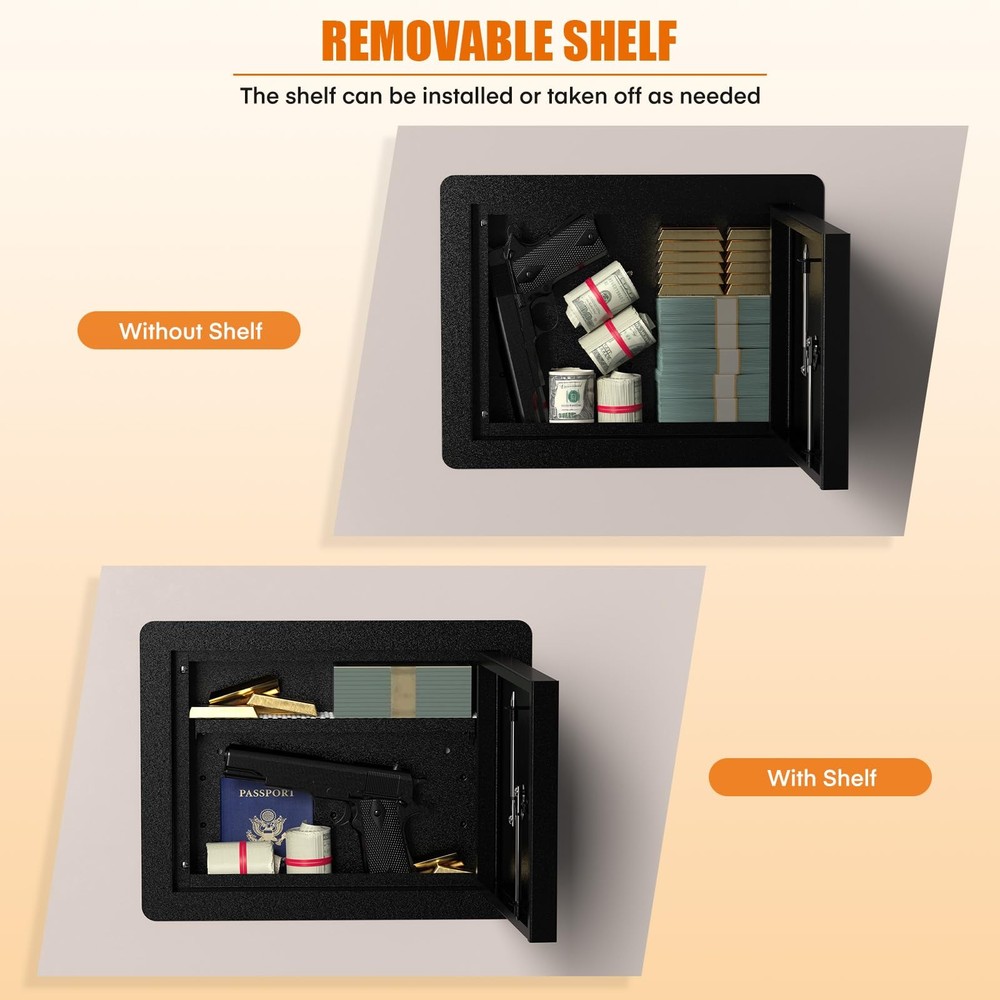 Hidden Wall Safe with Concealed Panel – Steel In-Wall Lock Box Fits 16” Studs...