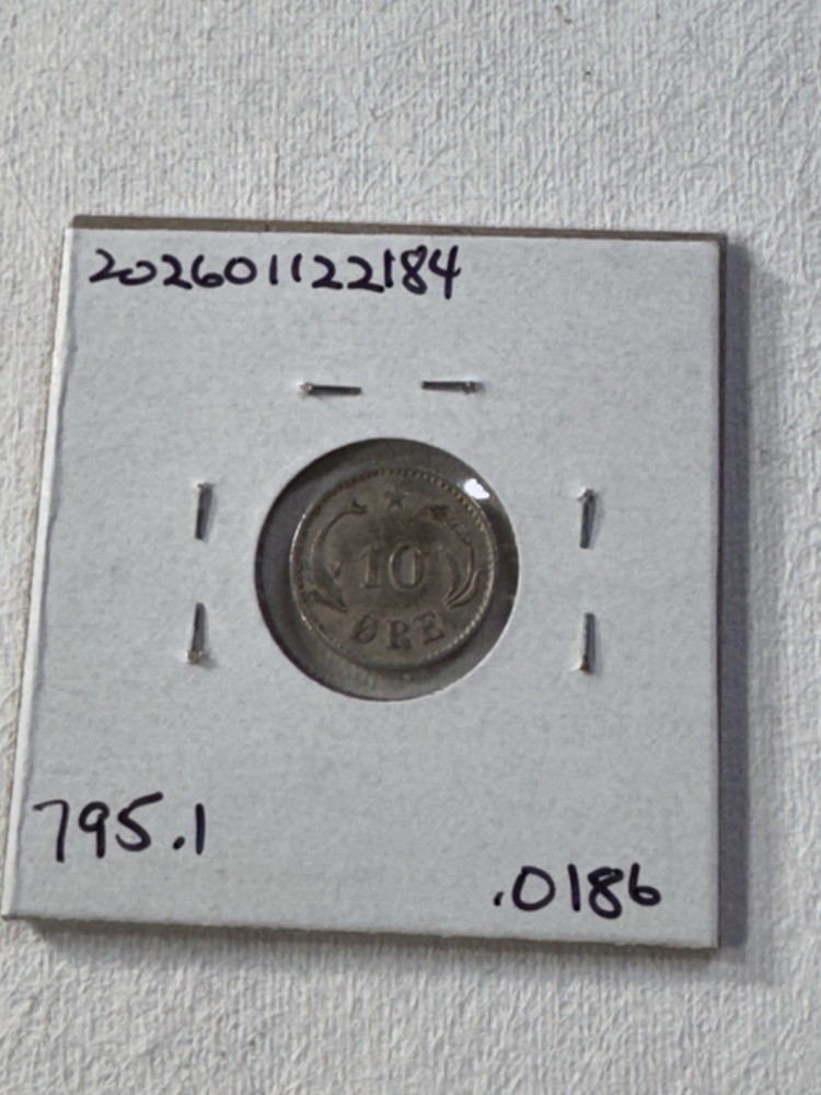 1884 Denmark 10 Ore Small Silver Coin Cleaned