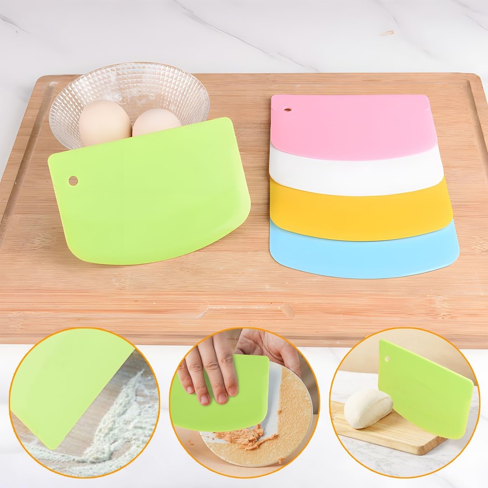 7PCS Dough Scraper Set, Plastic Bench Scraper, normal, Multicolor
