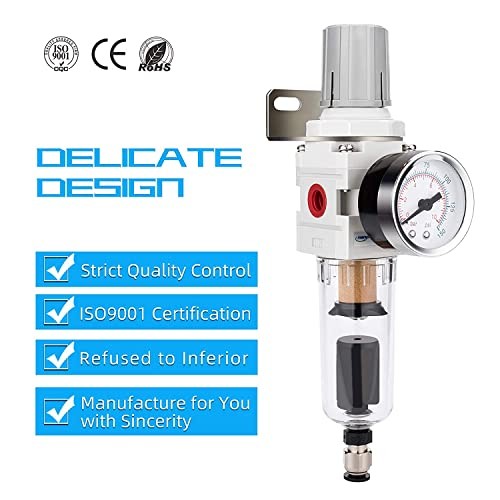 Compressed Air Filter Regulator Combo 1/4" NPT Auto Drain, Metal Coupler&Plug