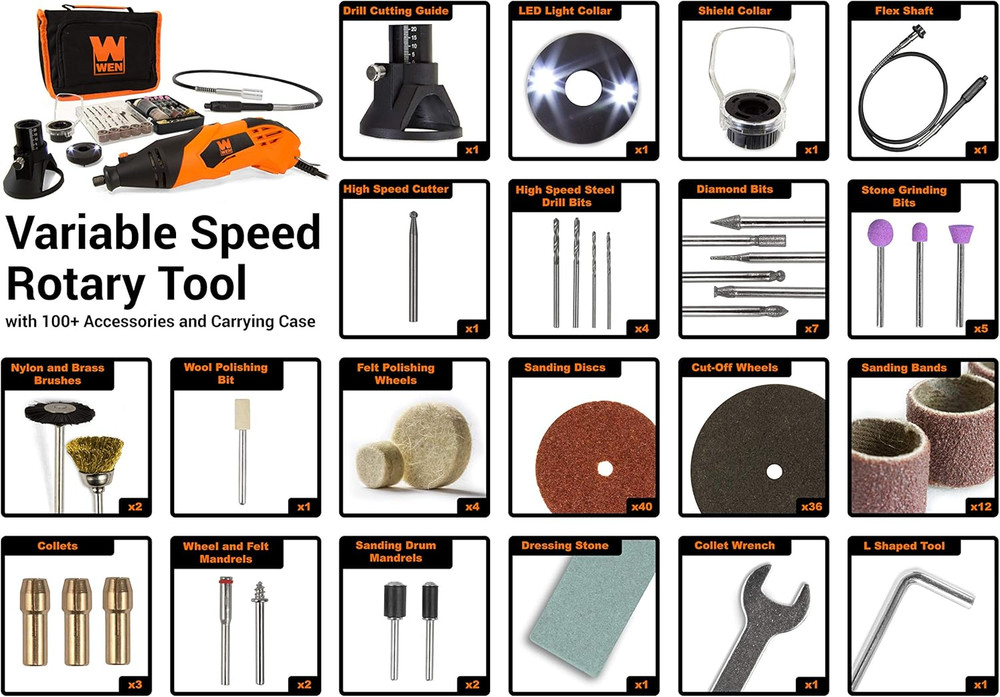 23114 1.4-Amp High-Powered Variable Speed Rotary Tool with Cutting Guide, LED Co