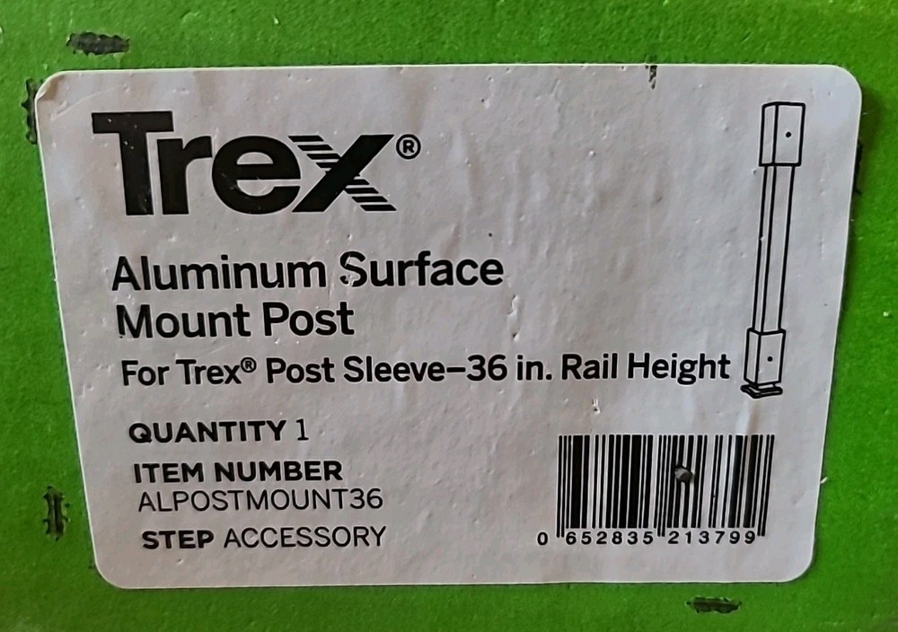 Trex Aluminum Surface Mount Post for 36 in. Rail Height ALPOSTMOUNT36 for deck