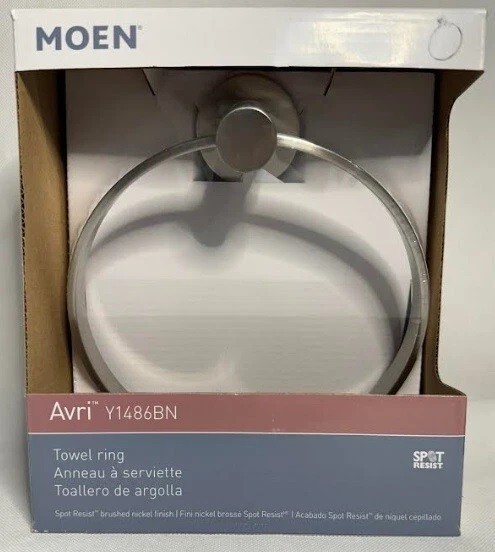 Moen Avri Brushed Nickel Round Towel Wall Mount Ring Y1486BN NEW