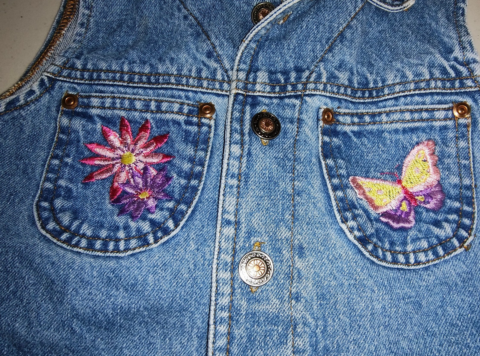 Girls Denim Embroidered Vest Flowers Butterfly Medium